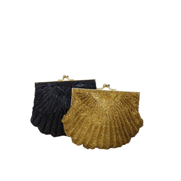 Handbags - Set of 2 Vintage Beaded Clam Shell Closure Purses / Shoulder Bags